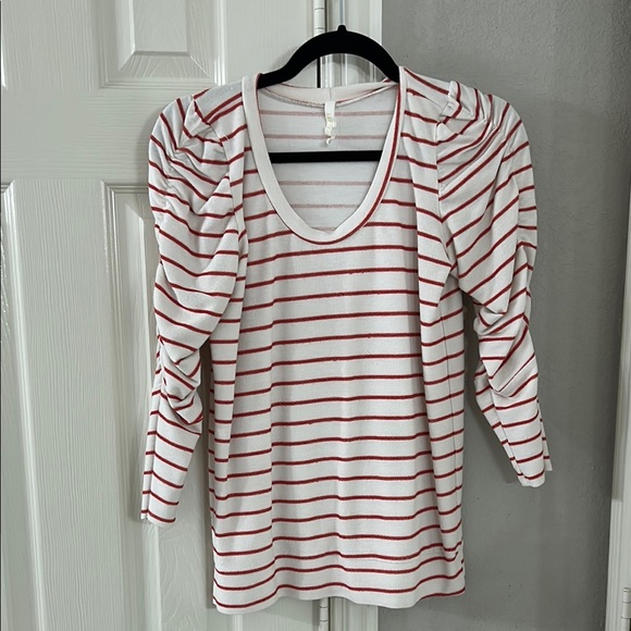 Anthropologie Orange Ruched Puff Sleeve Top - Picture 1 of 9
